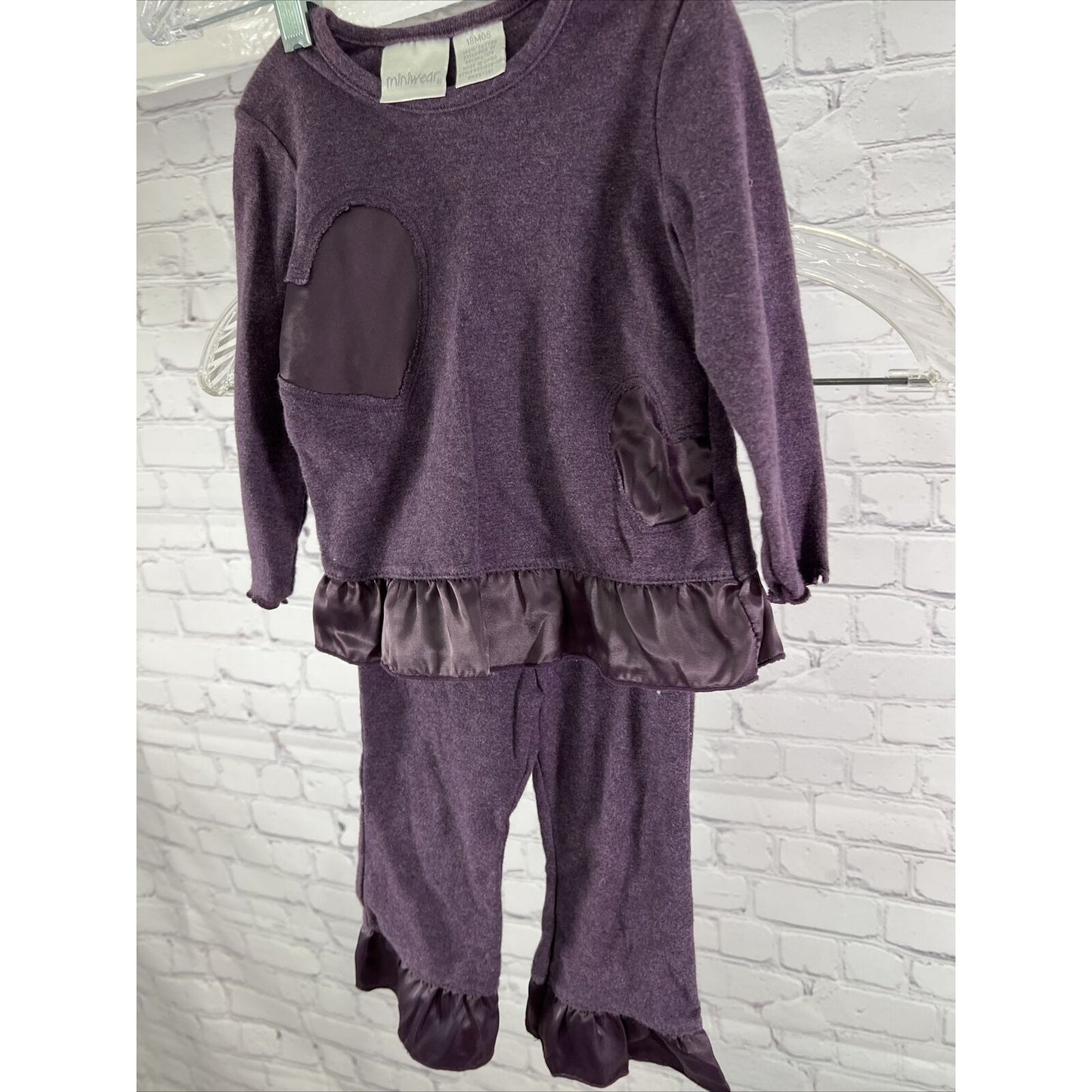 Miniwear Girls Purple 18M Two Piece Ruffle Hem Pants Set Baby Outfit Hearts