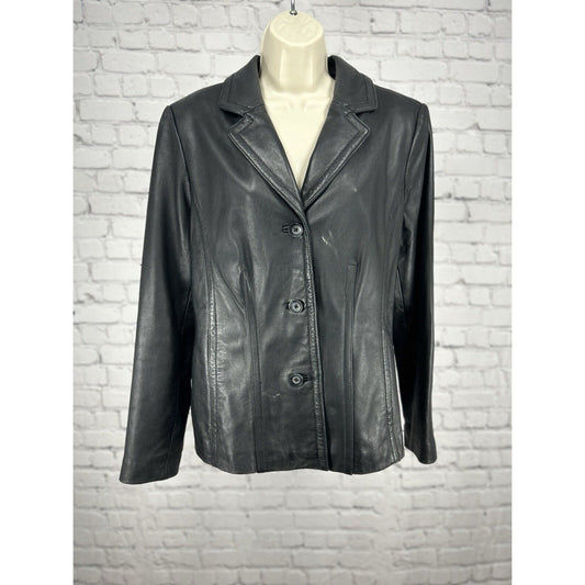 Sonoma Black Soft Lambskin Leather Long Sleeve Button Up Jacket Size Medium M