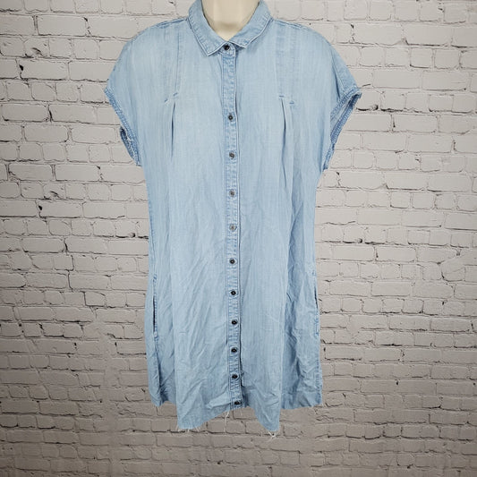 Cloth & Stone Anthropologie Blue Chambray Short Sleeve Dress Size Large L