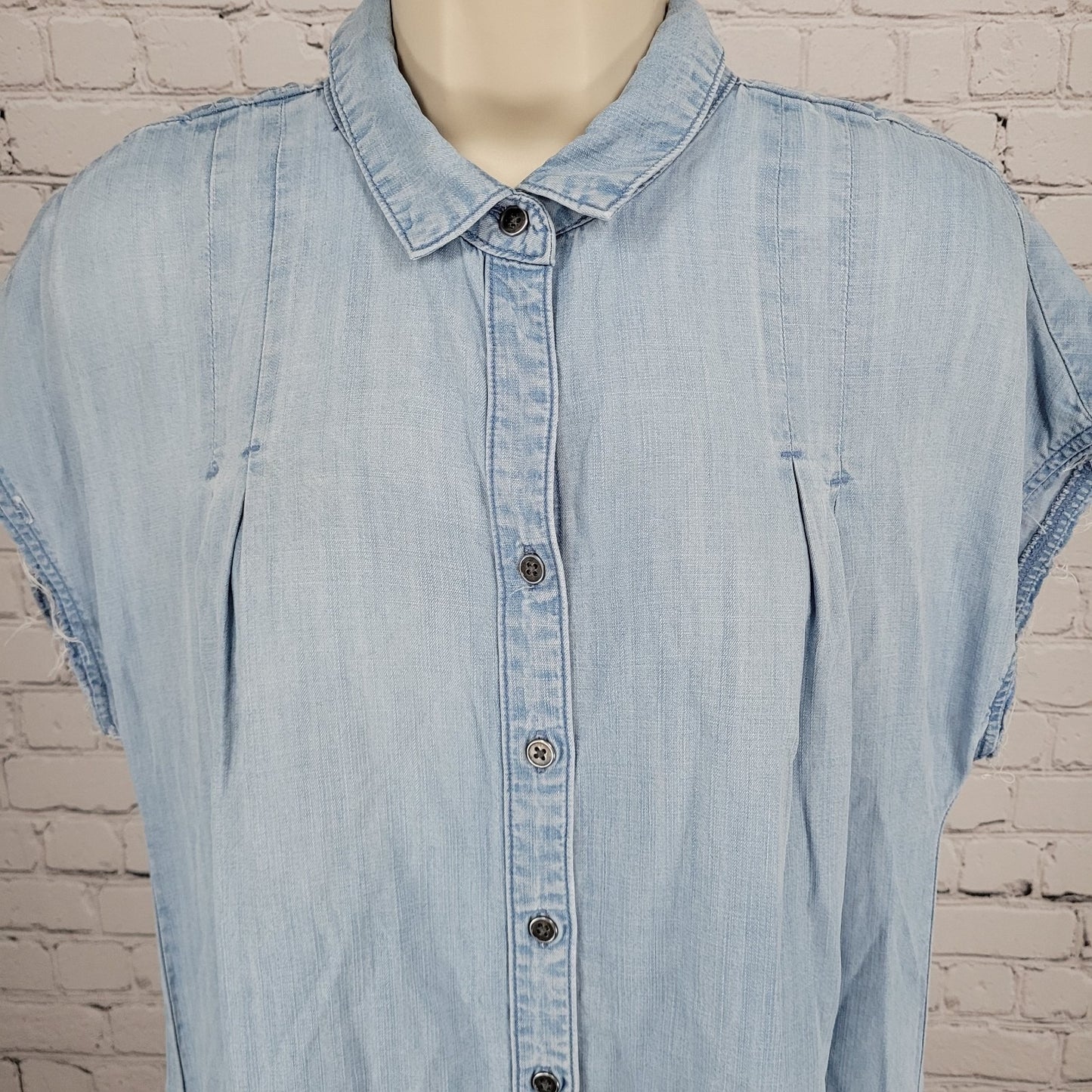 Cloth & Stone Anthropologie Blue Chambray Short Sleeve Dress Size Large L