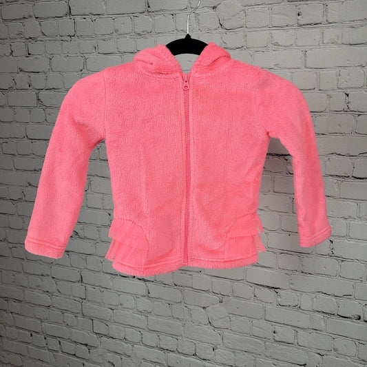 OshKosh Pink Faux Fur Soft Animal Bird Hooded Tulle Ruffles Full Zip Jacket 4T