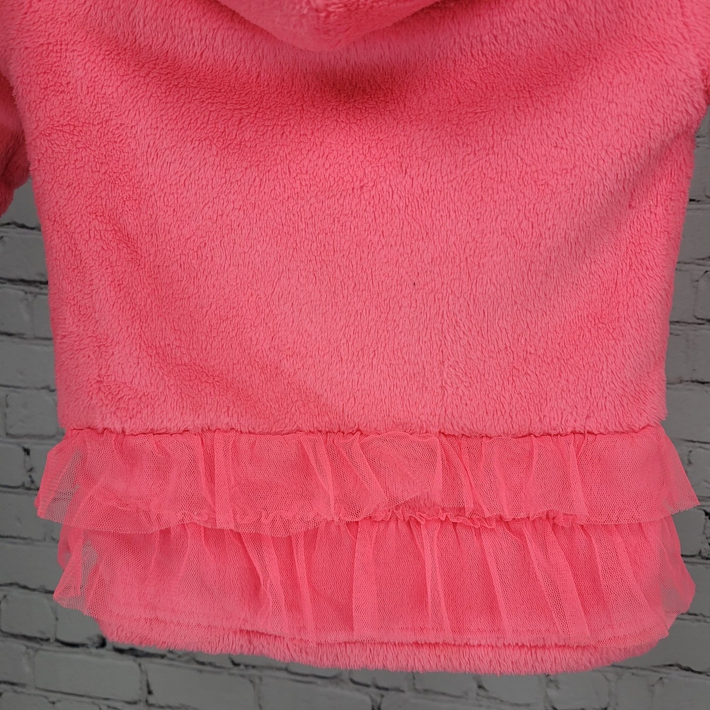 OshKosh Pink Faux Fur Soft Animal Bird Hooded Tulle Ruffles Full Zip Jacket 4T