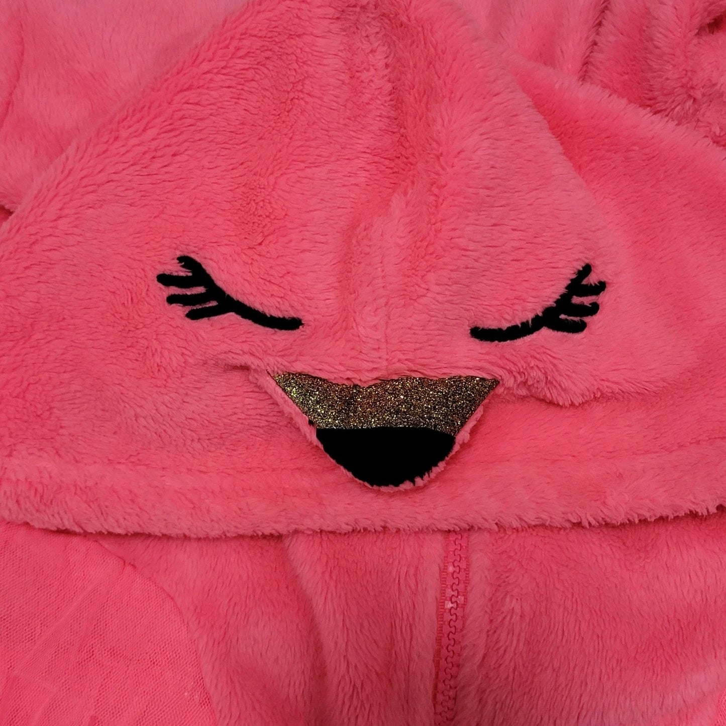 OshKosh Pink Faux Fur Soft Animal Bird Hooded Tulle Ruffles Full Zip Jacket 4T