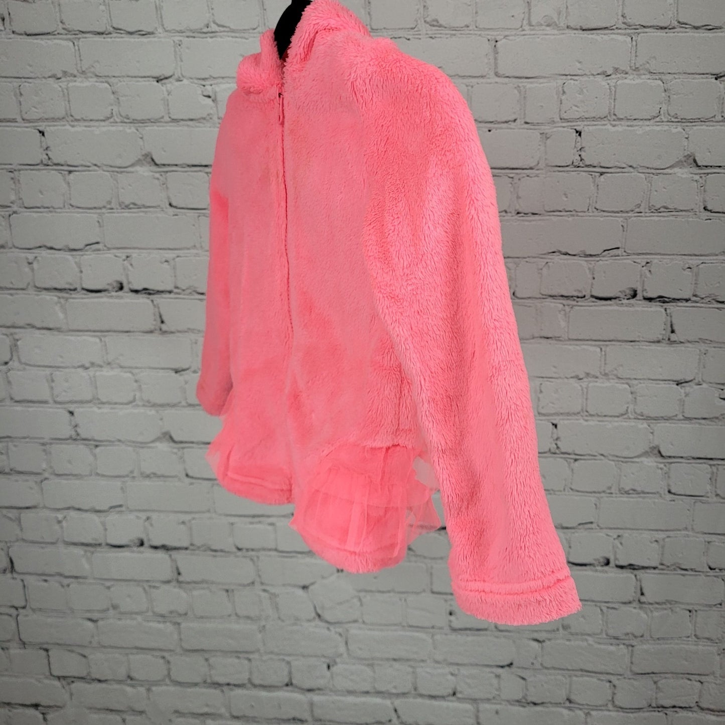OshKosh Pink Faux Fur Soft Animal Bird Hooded Tulle Ruffles Full Zip Jacket 4T