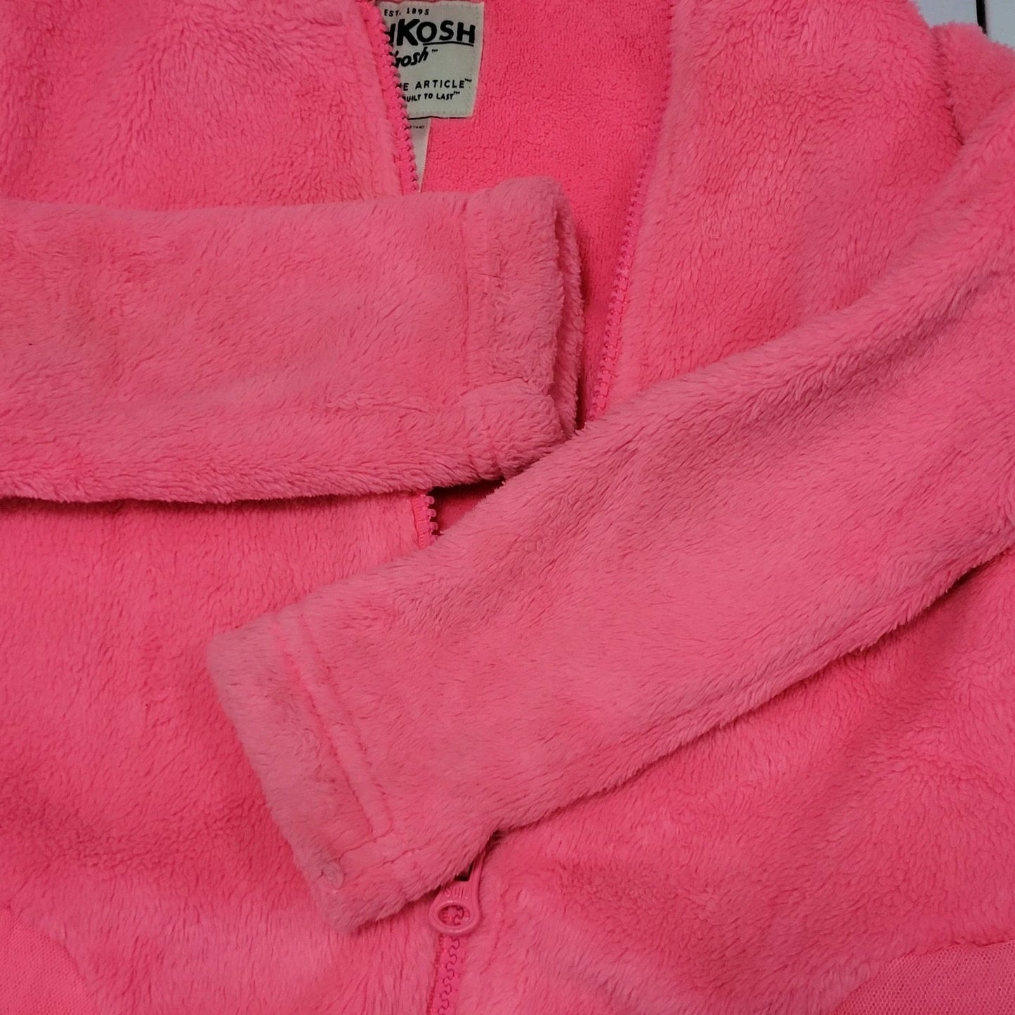 OshKosh Pink Faux Fur Soft Animal Bird Hooded Tulle Ruffles Full Zip Jacket 4T