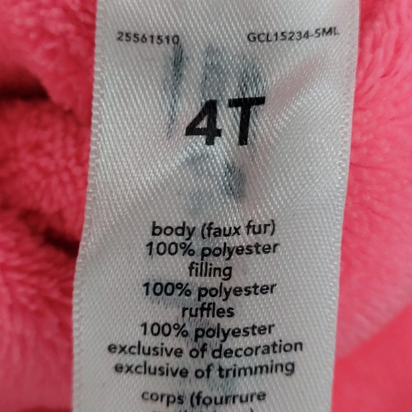OshKosh Pink Faux Fur Soft Animal Bird Hooded Tulle Ruffles Full Zip Jacket 4T