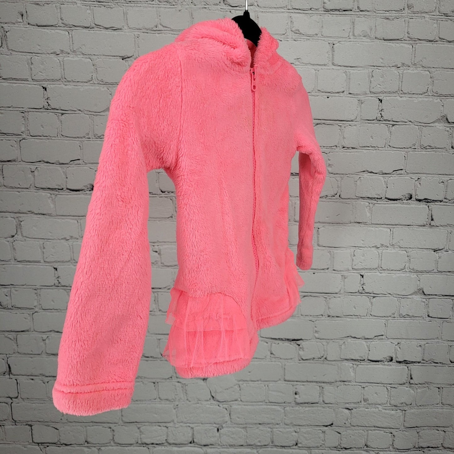 OshKosh Pink Faux Fur Soft Animal Bird Hooded Tulle Ruffles Full Zip Jacket 4T