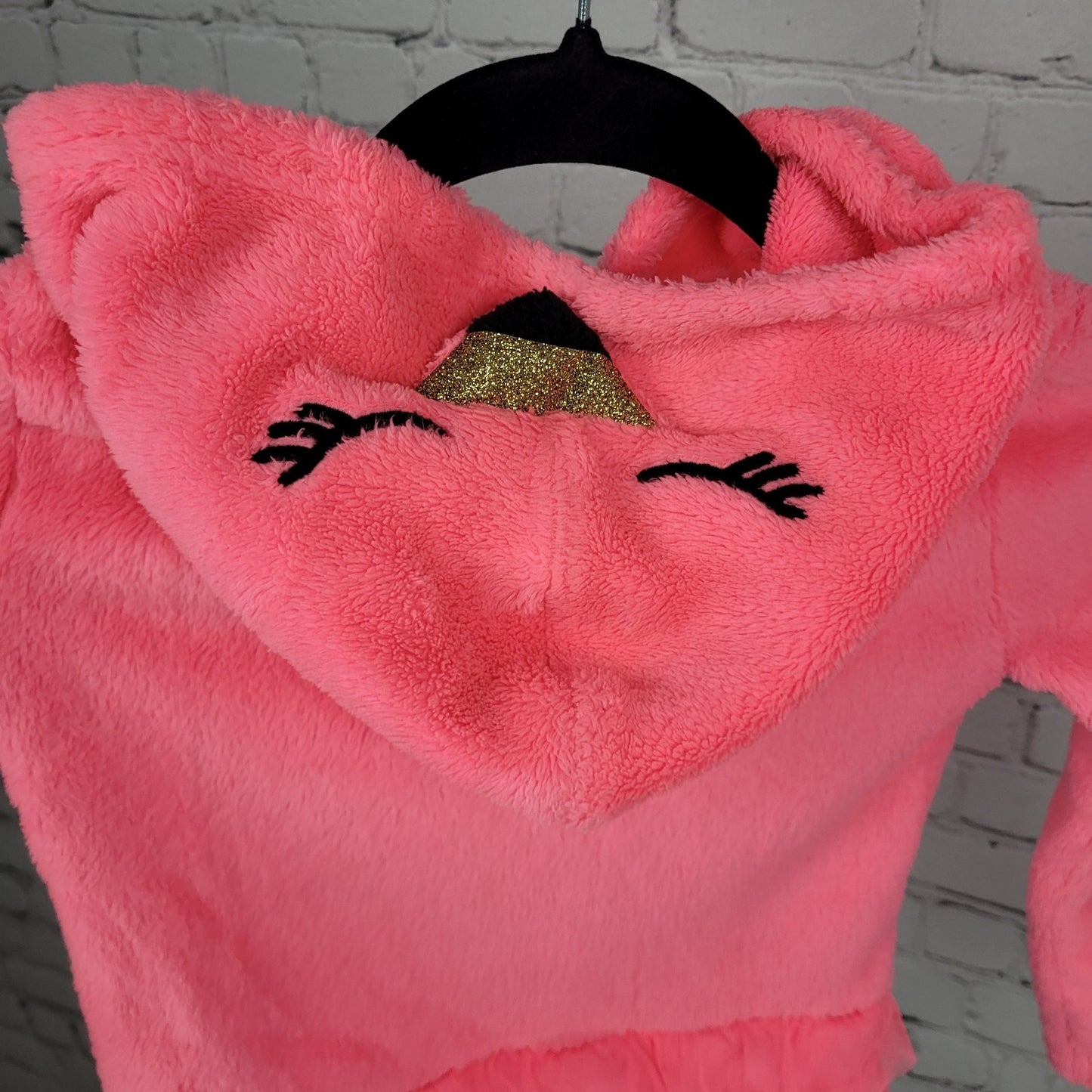 OshKosh Pink Faux Fur Soft Animal Bird Hooded Tulle Ruffles Full Zip Jacket 4T
