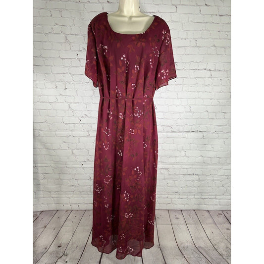 Ronni Nicole II By Ouida Purple Floral Short Sleeve Wait Tie Dress Women’s 26W