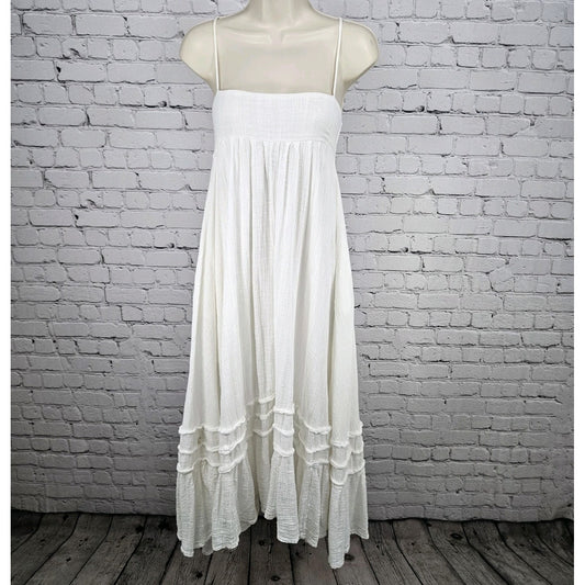 Free People FP One White Gauzy Strappy Boho Smocked Lined Midi Sun Dress XS