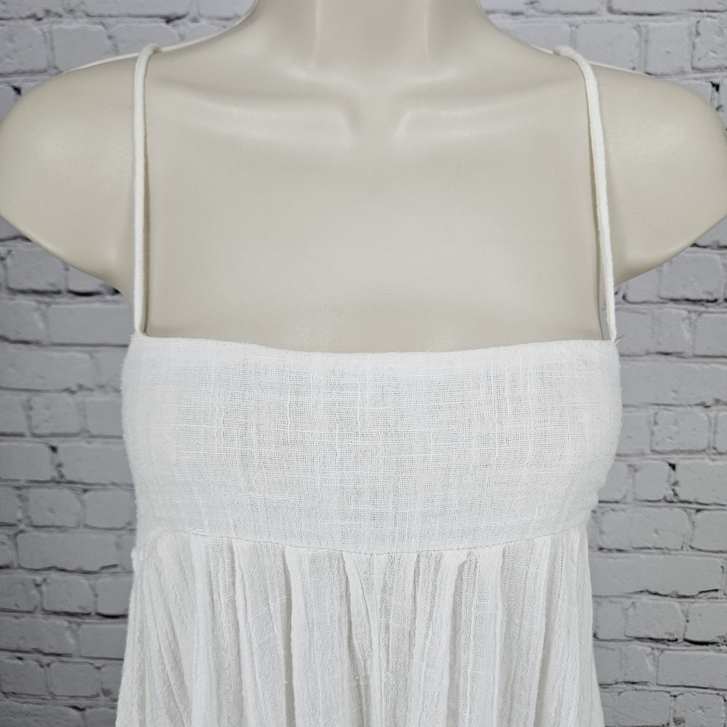 Free People FP One White Gauzy Strappy Boho Smocked Lined Midi Sun Dress XS