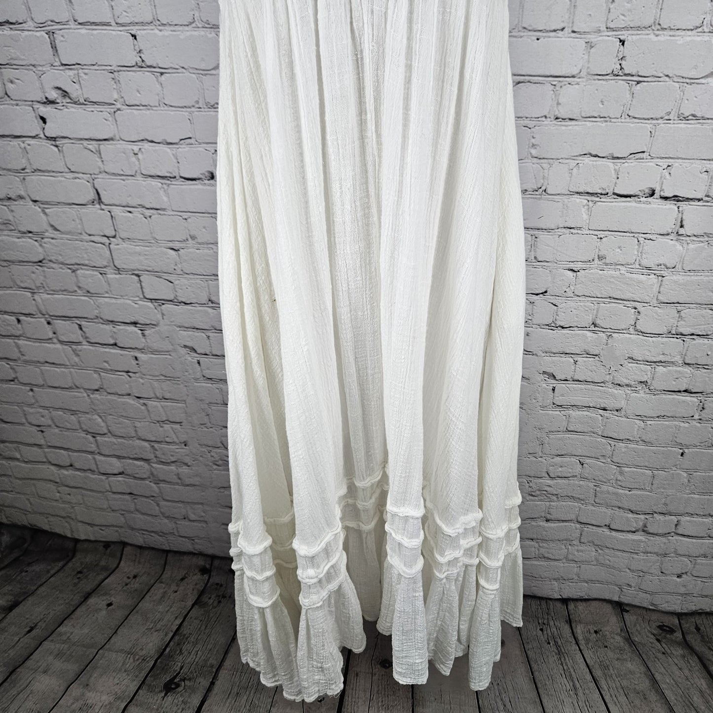 Free People FP One White Gauzy Strappy Boho Smocked Lined Midi Sun Dress XS