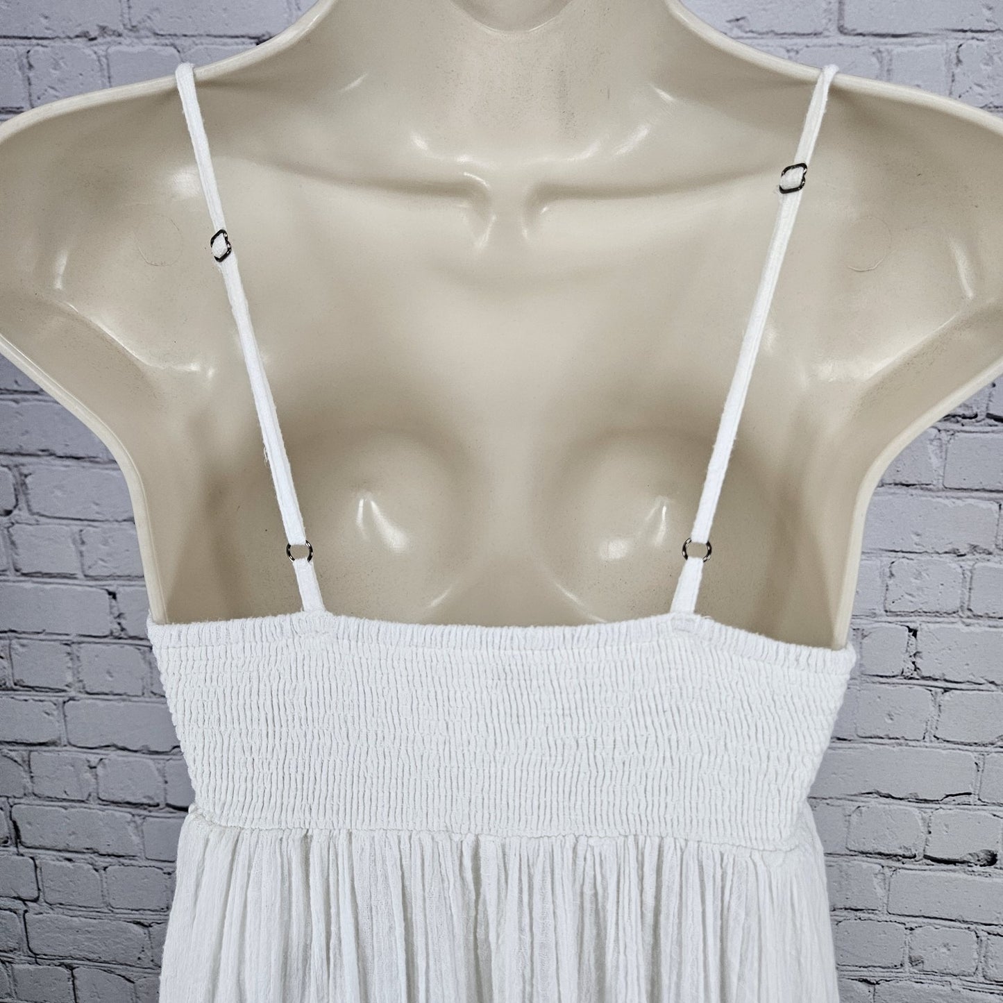 Free People FP One White Gauzy Strappy Boho Smocked Lined Midi Sun Dress XS