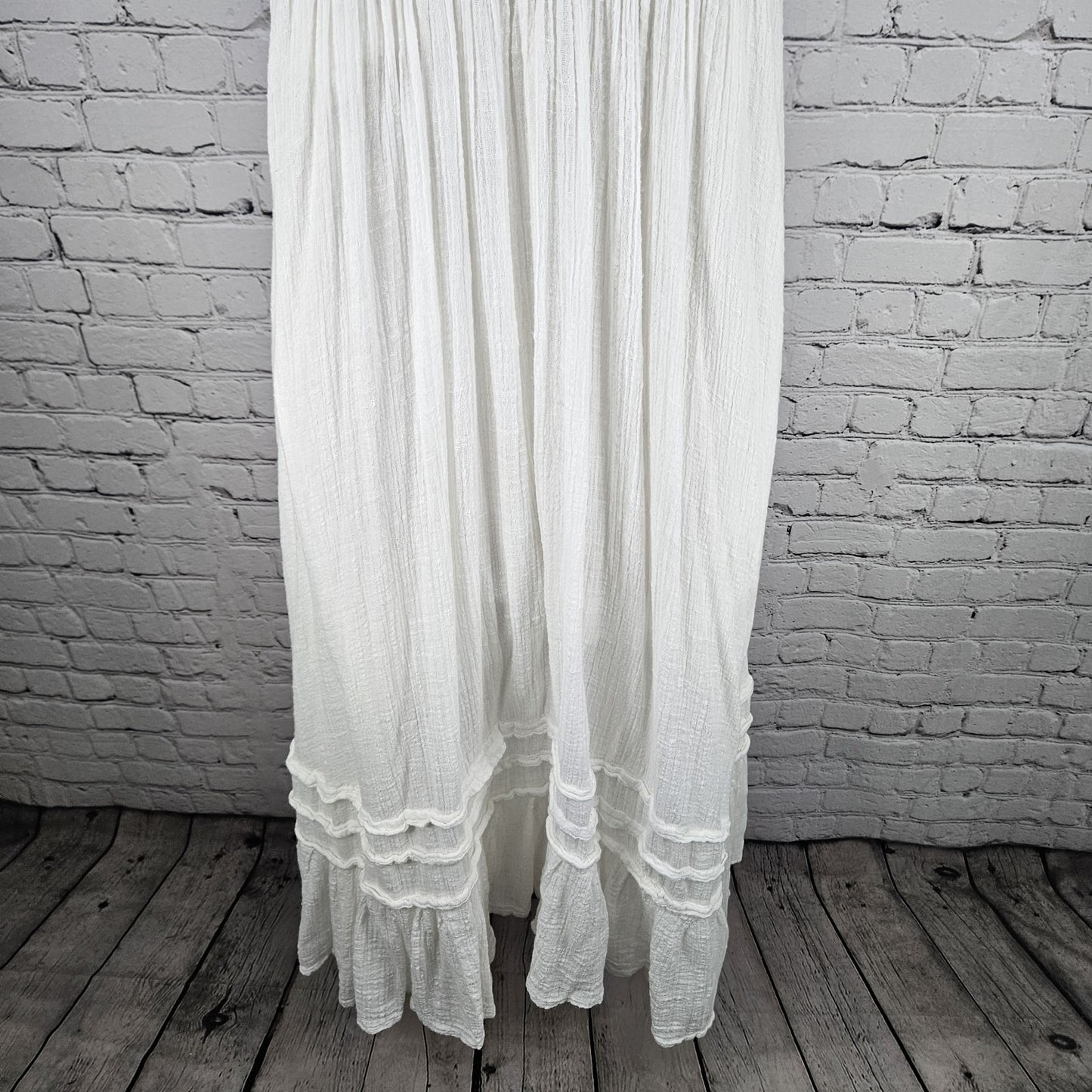 Free People FP One White Gauzy Strappy Boho Smocked Lined Midi Sun Dress XS