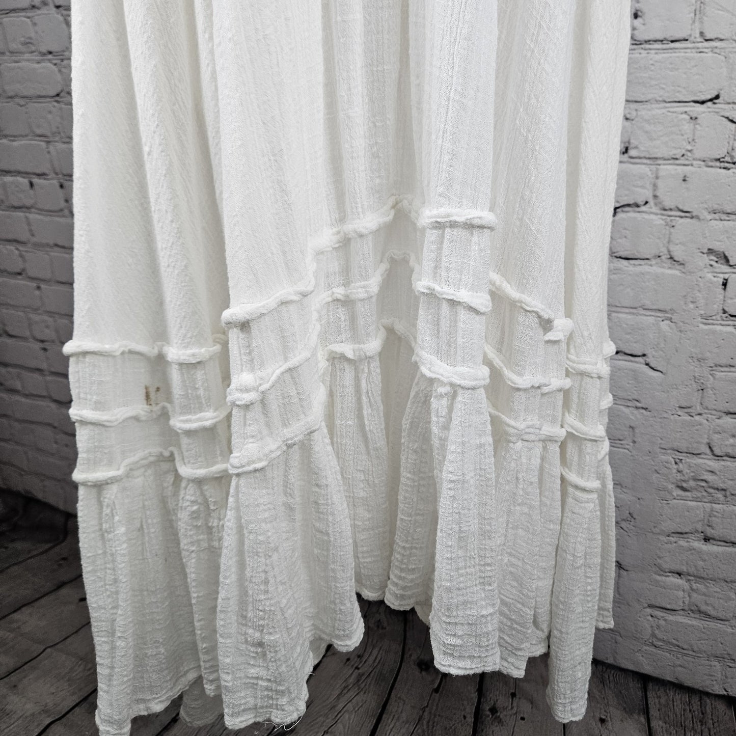 Free People FP One White Gauzy Strappy Boho Smocked Lined Midi Sun Dress XS