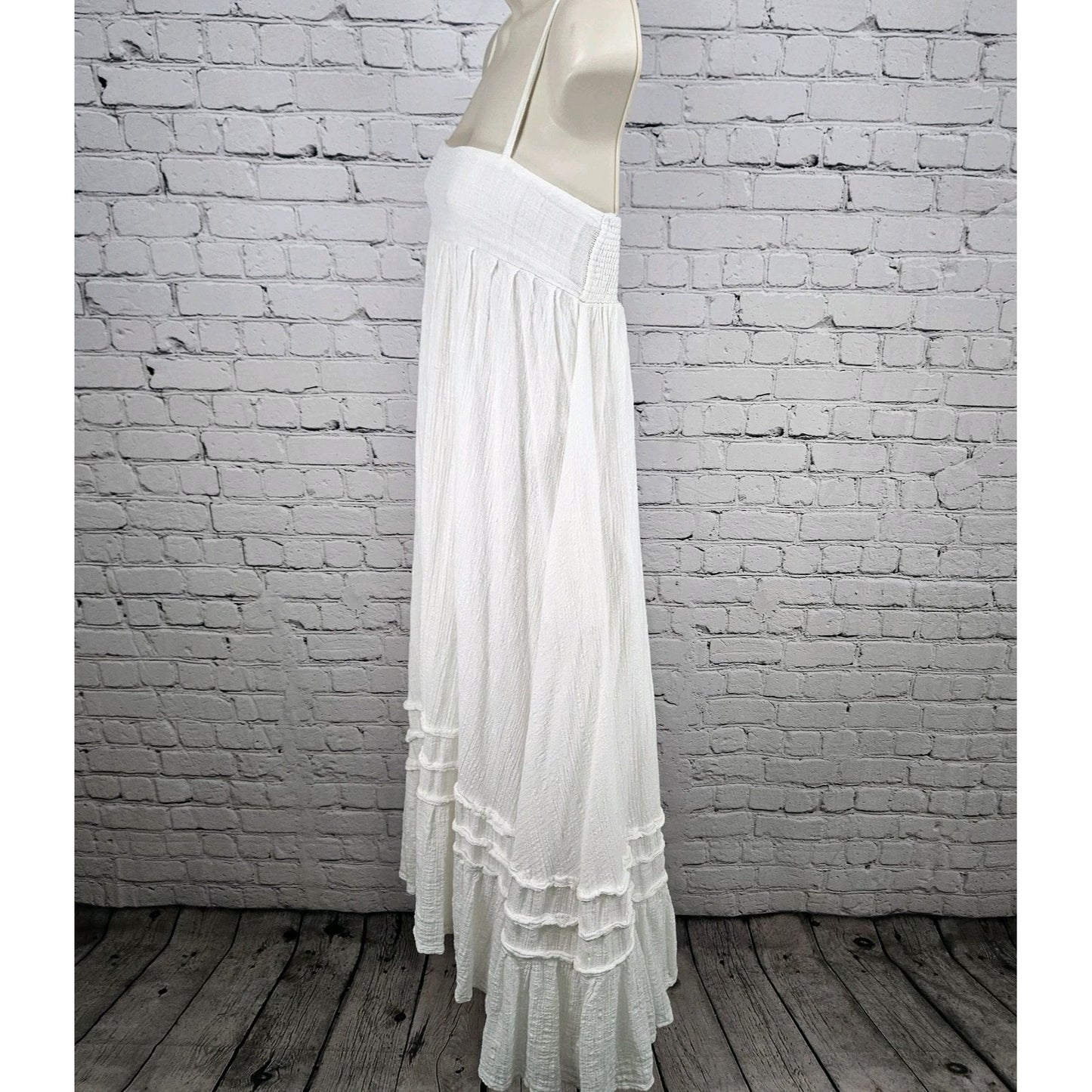 Free People FP One White Gauzy Strappy Boho Smocked Lined Midi Sun Dress XS