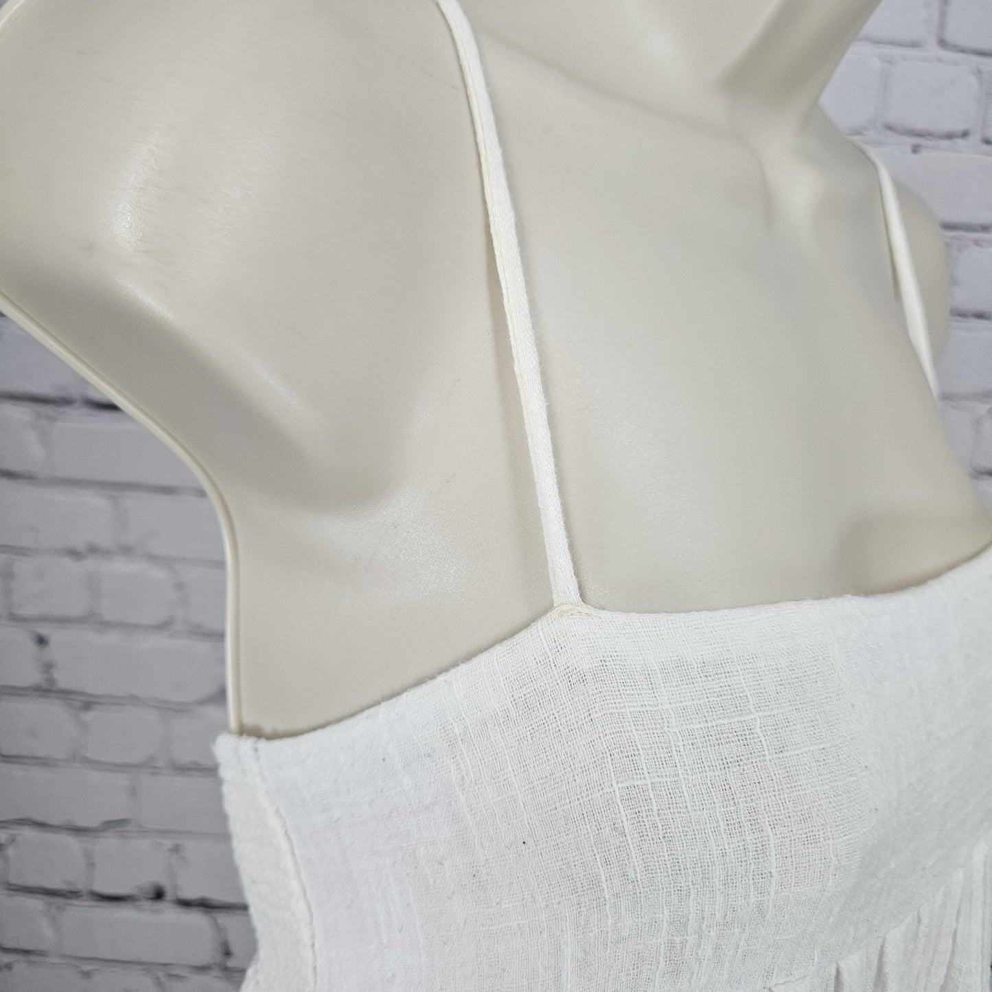 Free People FP One White Gauzy Strappy Boho Smocked Lined Midi Sun Dress XS