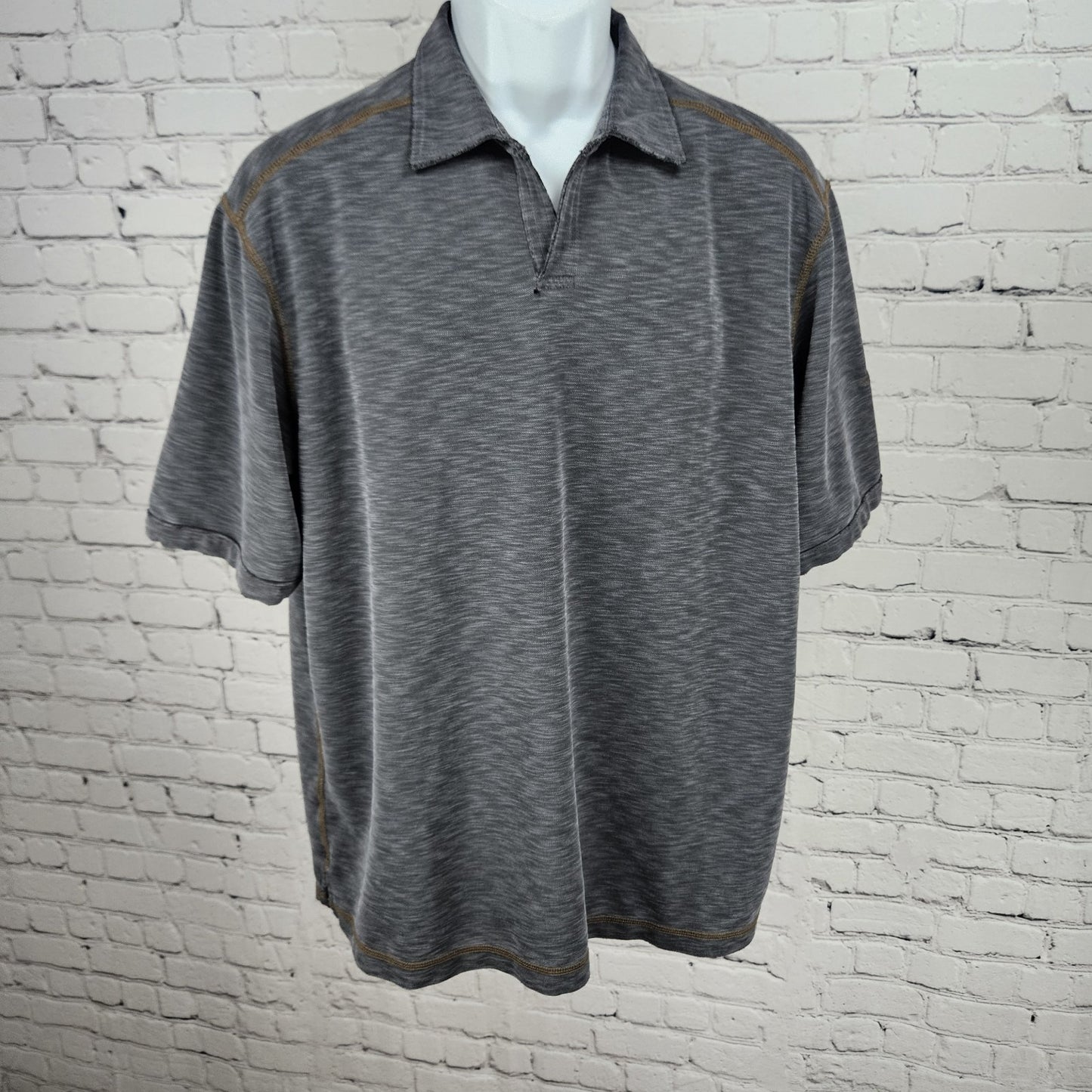 Tommy Bahama Grey Fish Embroidered Short Sleeve Spread Collar Polo Shirt Large L