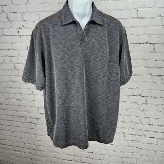 Tommy Bahama Grey Fish Embroidered Short Sleeve Spread Collar Polo Shirt Large L