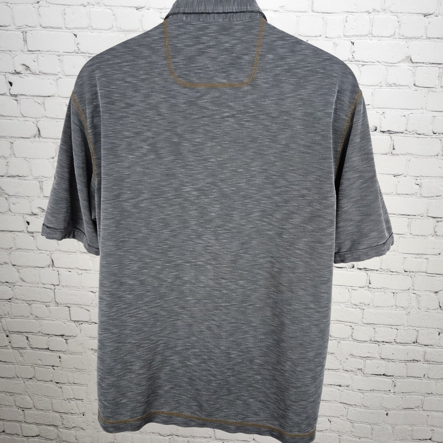 Tommy Bahama Grey Fish Embroidered Short Sleeve Spread Collar Polo Shirt Large L