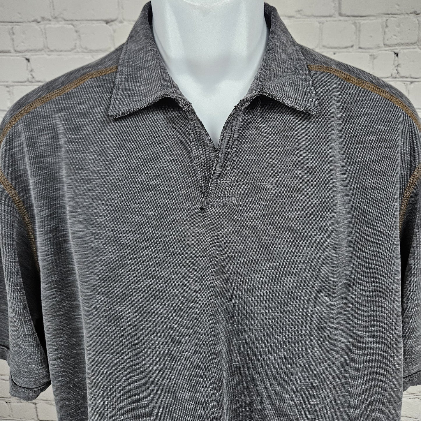Tommy Bahama Grey Fish Embroidered Short Sleeve Spread Collar Polo Shirt Large L