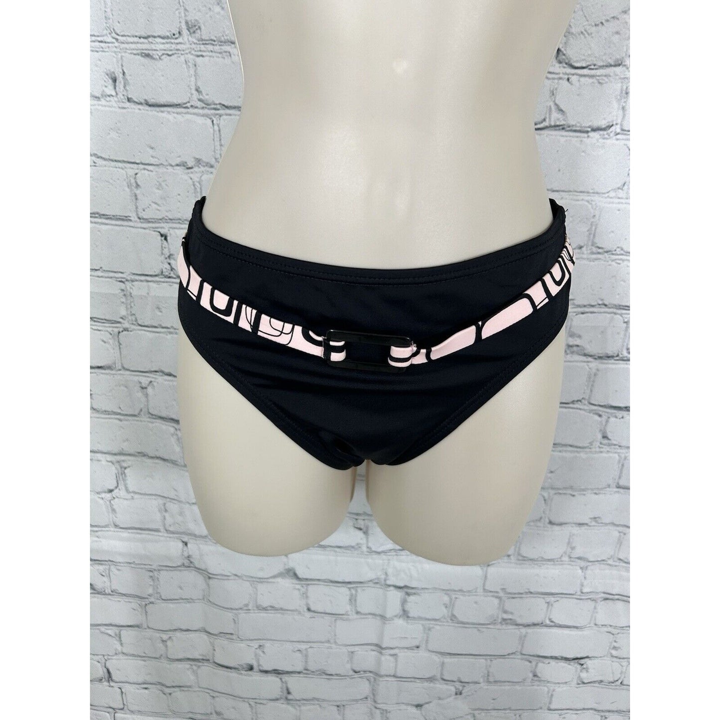 Ocean Dream Black Pink Belted Bikini Swimsuit Bottoms Women’s Size 10