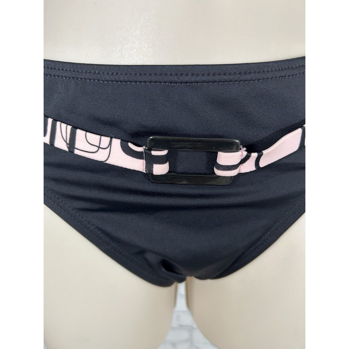 Ocean Dream Black Pink Belted Bikini Swimsuit Bottoms Women’s Size 10