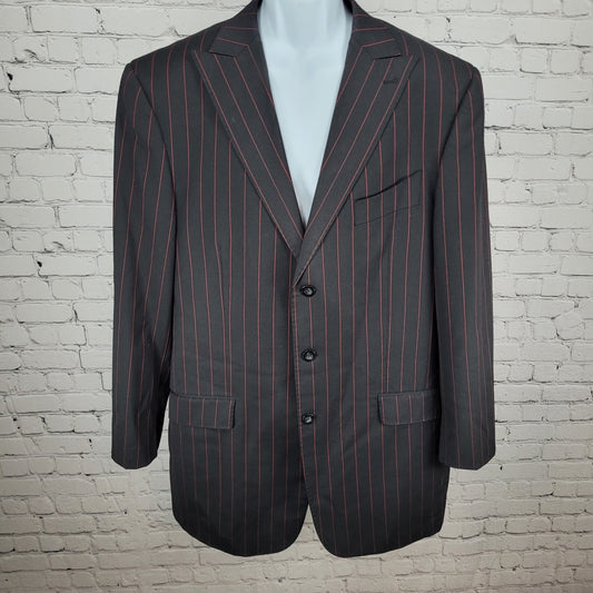 Luciano Carrelo Couture Black Red Striped 100% Wool Super 150's Blazer Size 46L