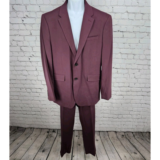 Perry Ellis Purple Very Slim Fit Full Pant Suit 2 Piece Set Notch 46S 38x29