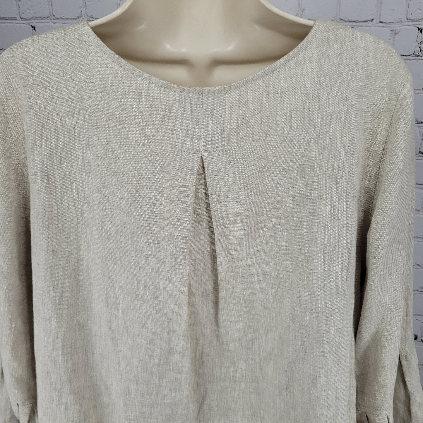 Crown Linen Beige 100% European Linen 3/4 Bell Sleeve Tunic Top Size Small S