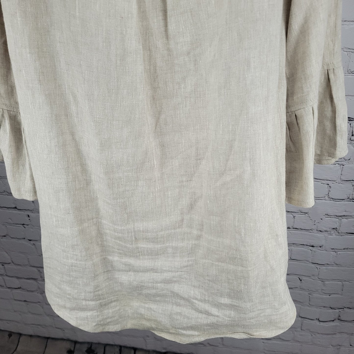 Crown Linen Beige 100% European Linen 3/4 Bell Sleeve Tunic Top Size Small S