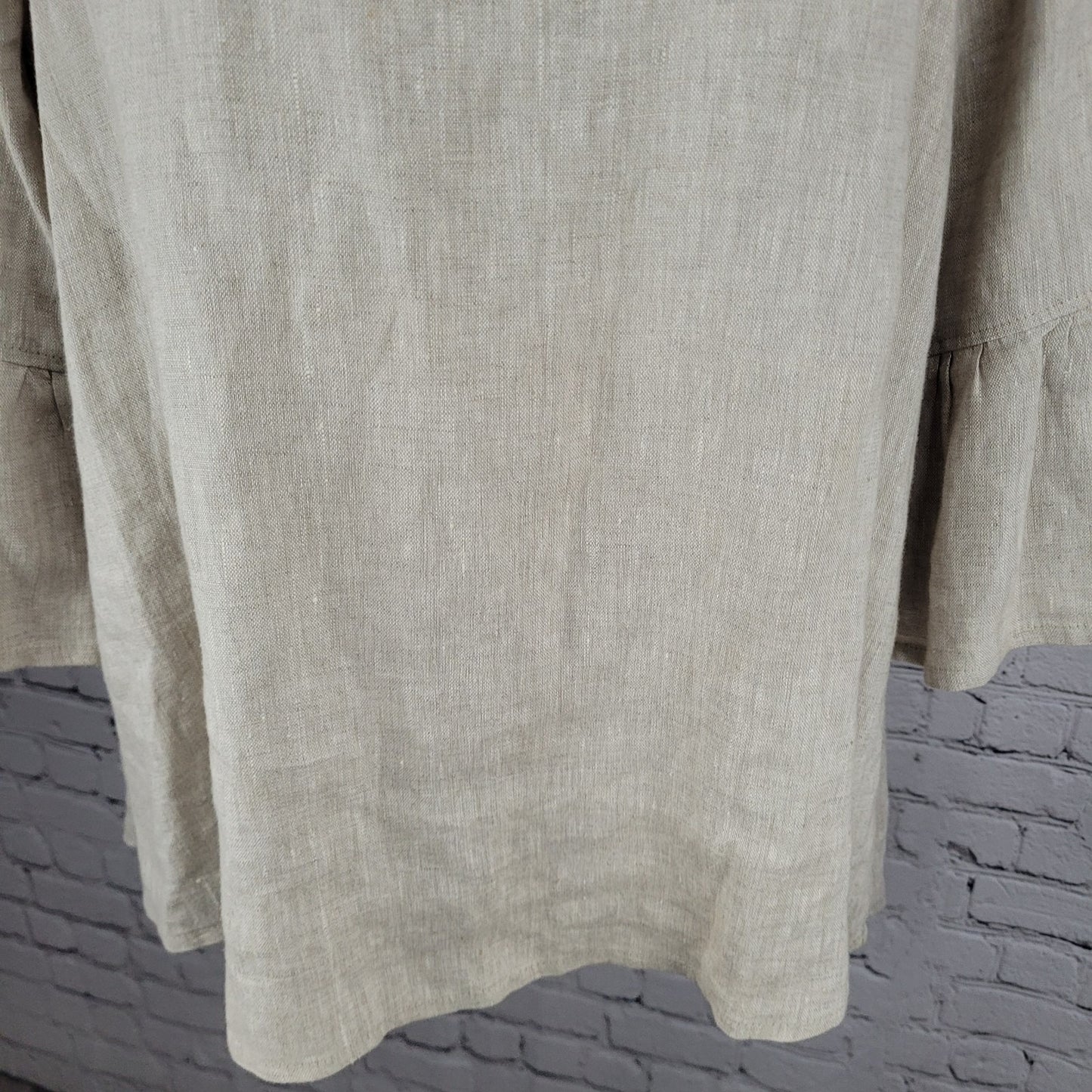Crown Linen Beige 100% European Linen 3/4 Bell Sleeve Tunic Top Size Small S