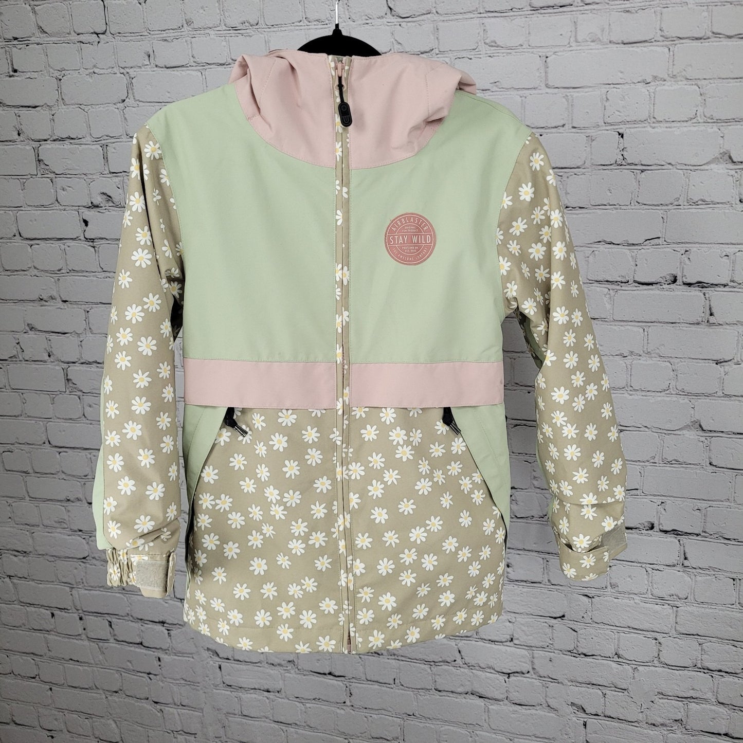 Airblaster Freedom Series Green Floral Hooded Full Zip Jacket Kids Size Medium M