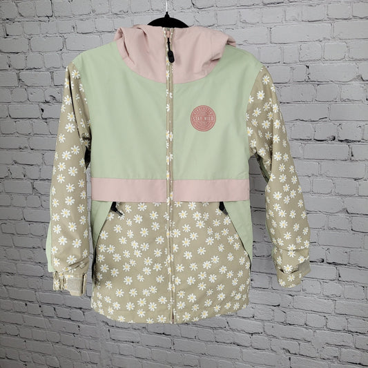 Airblaster Freedom Series Green Floral Hooded Full Zip Jacket Kids Size Medium M