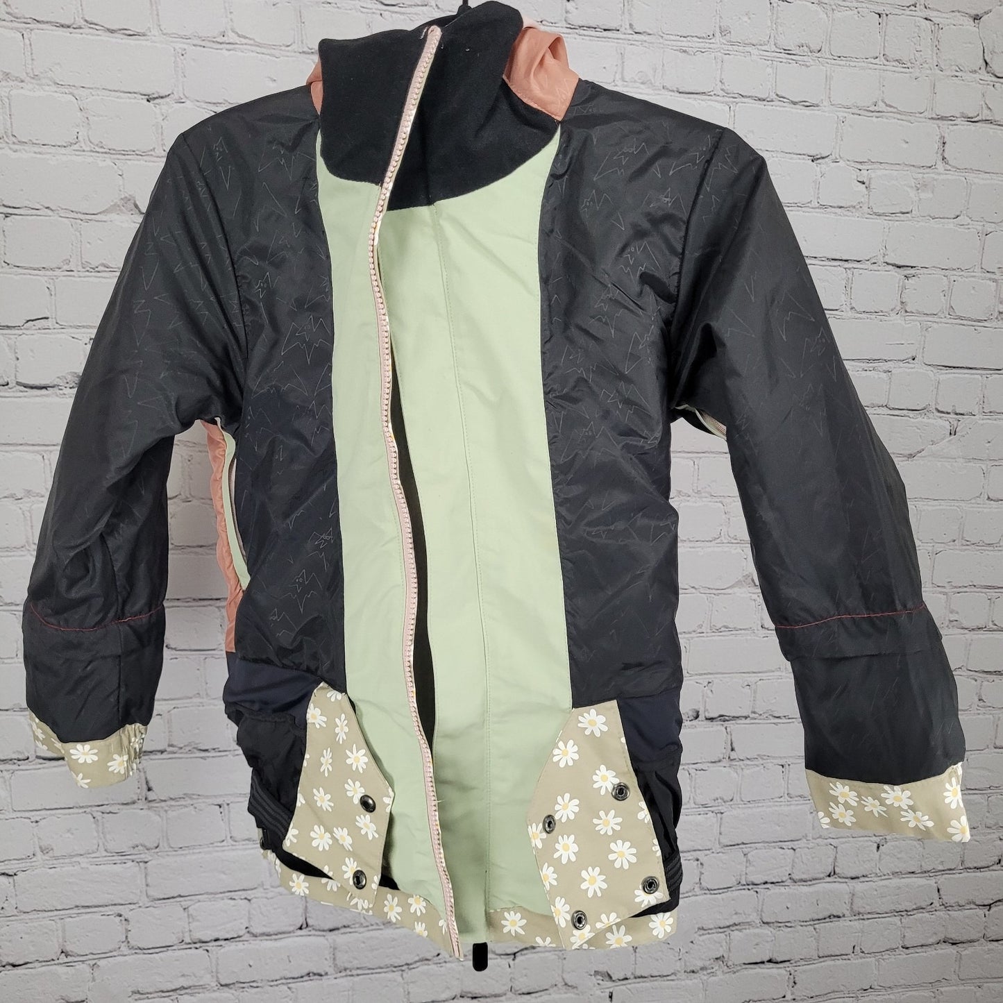 Airblaster Freedom Series Green Floral Hooded Full Zip Jacket Kids Size Medium M