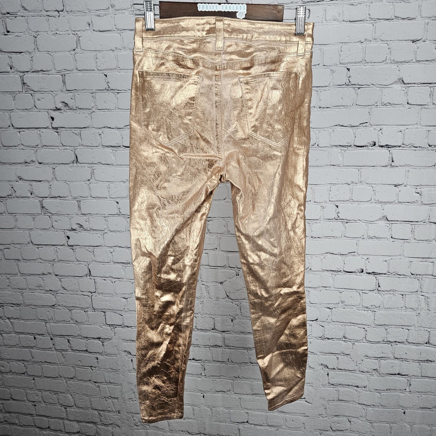 L'agence Petal Rose Gold Foil Margot Skinny Mid Rise Jeans Pants USA 27 (26x26)