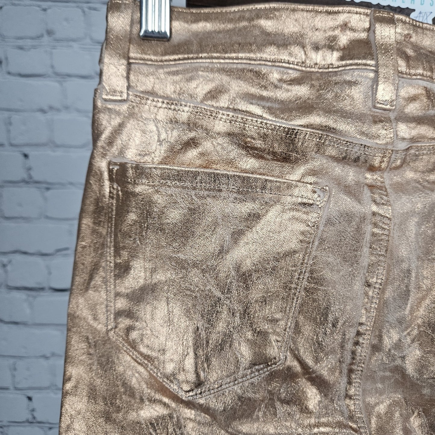 L'agence Petal Rose Gold Foil Margot Skinny Mid Rise Jeans Pants USA 27 (26x26)