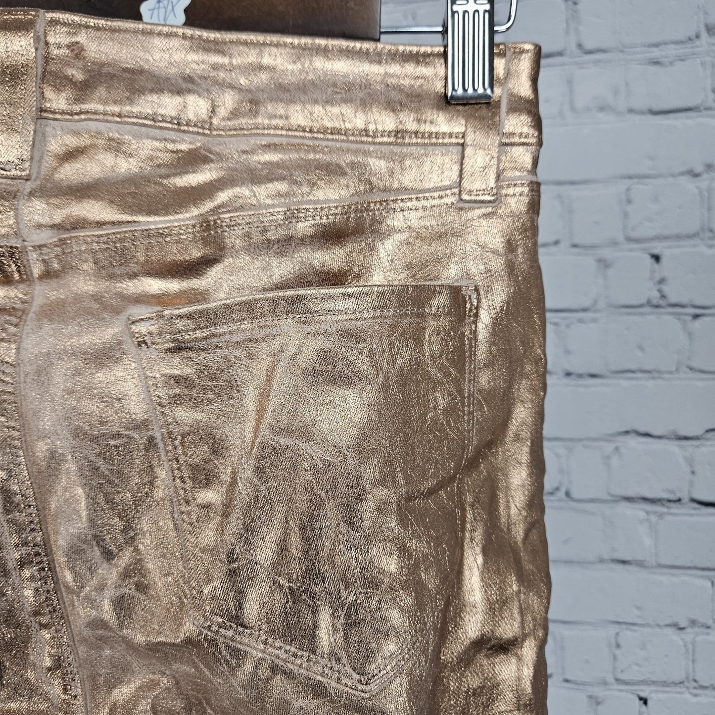 L'agence Petal Rose Gold Foil Margot Skinny Mid Rise Jeans Pants USA 27 (26x26)