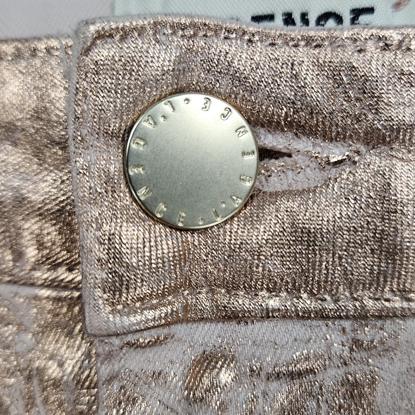 L'agence Petal Rose Gold Foil Margot Skinny Mid Rise Jeans Pants USA 27 (26x26)