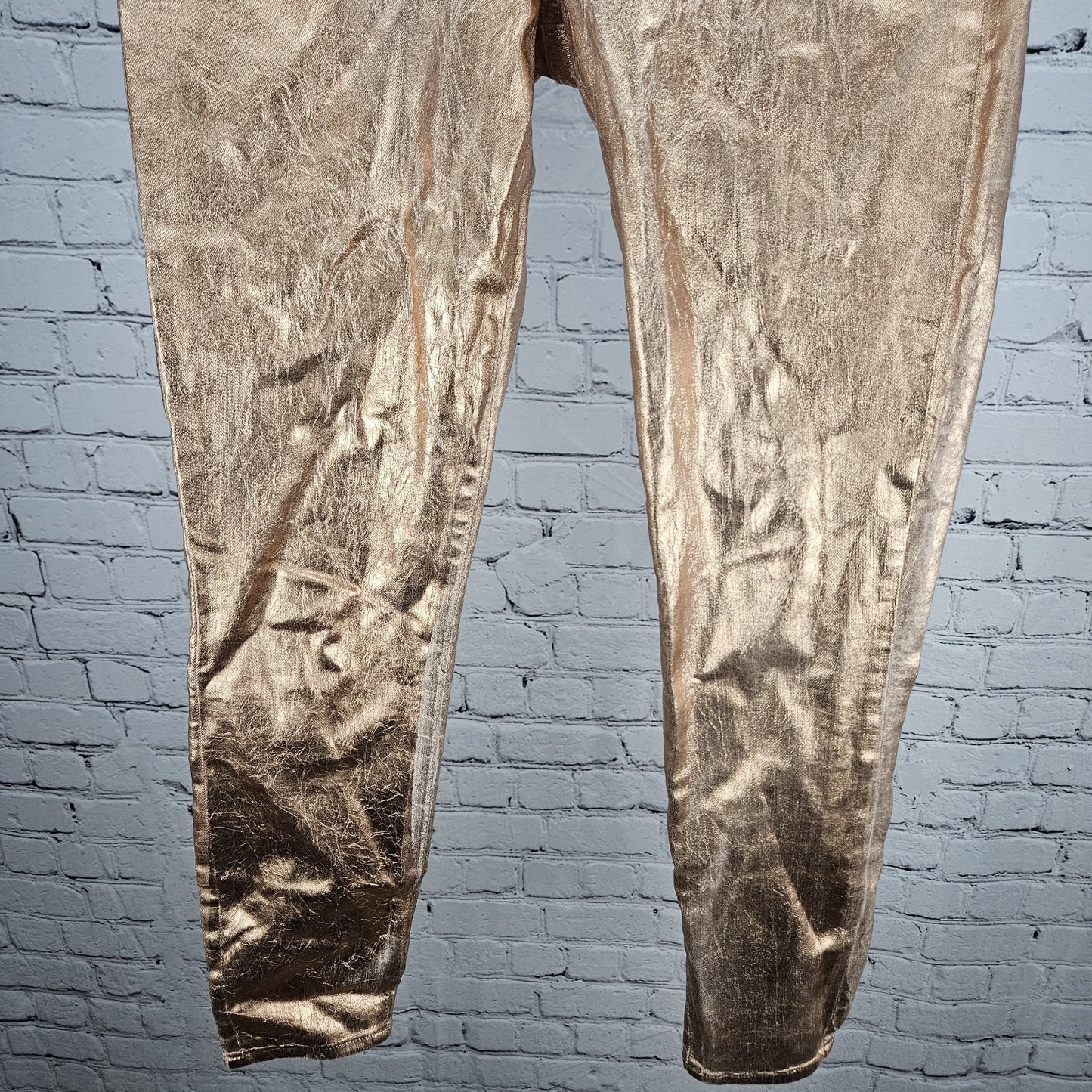 L'agence Petal Rose Gold Foil Margot Skinny Mid Rise Jeans Pants USA 27 (26x26)