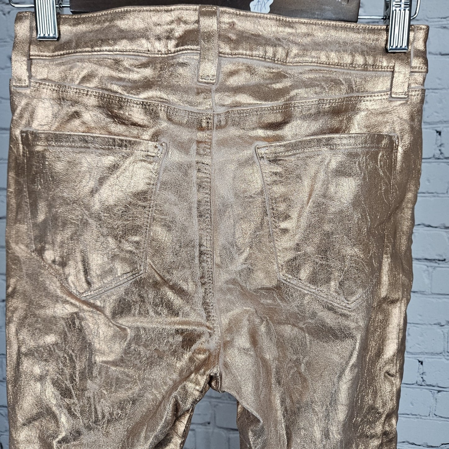 L'agence Petal Rose Gold Foil Margot Skinny Mid Rise Jeans Pants USA 27 (26x26)