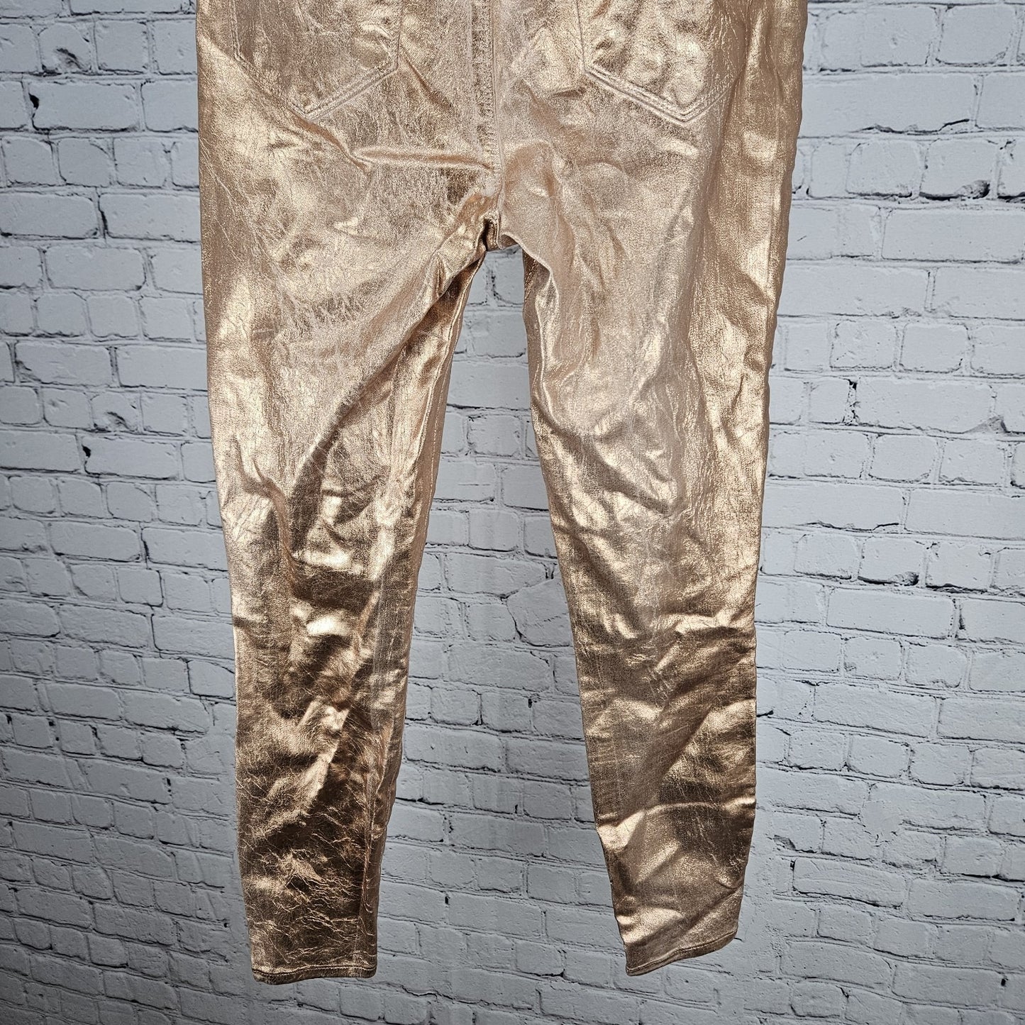 L'agence Petal Rose Gold Foil Margot Skinny Mid Rise Jeans Pants USA 27 (26x26)