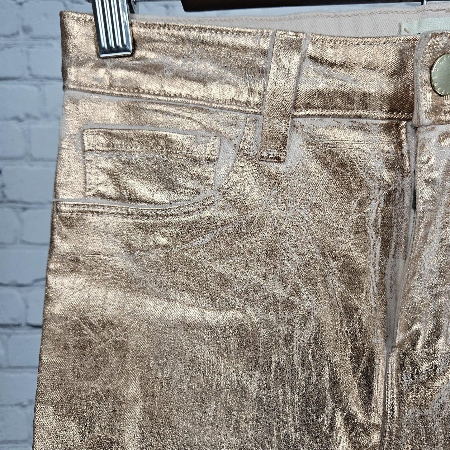 L'agence Petal Rose Gold Foil Margot Skinny Mid Rise Jeans Pants USA 27 (26x26)