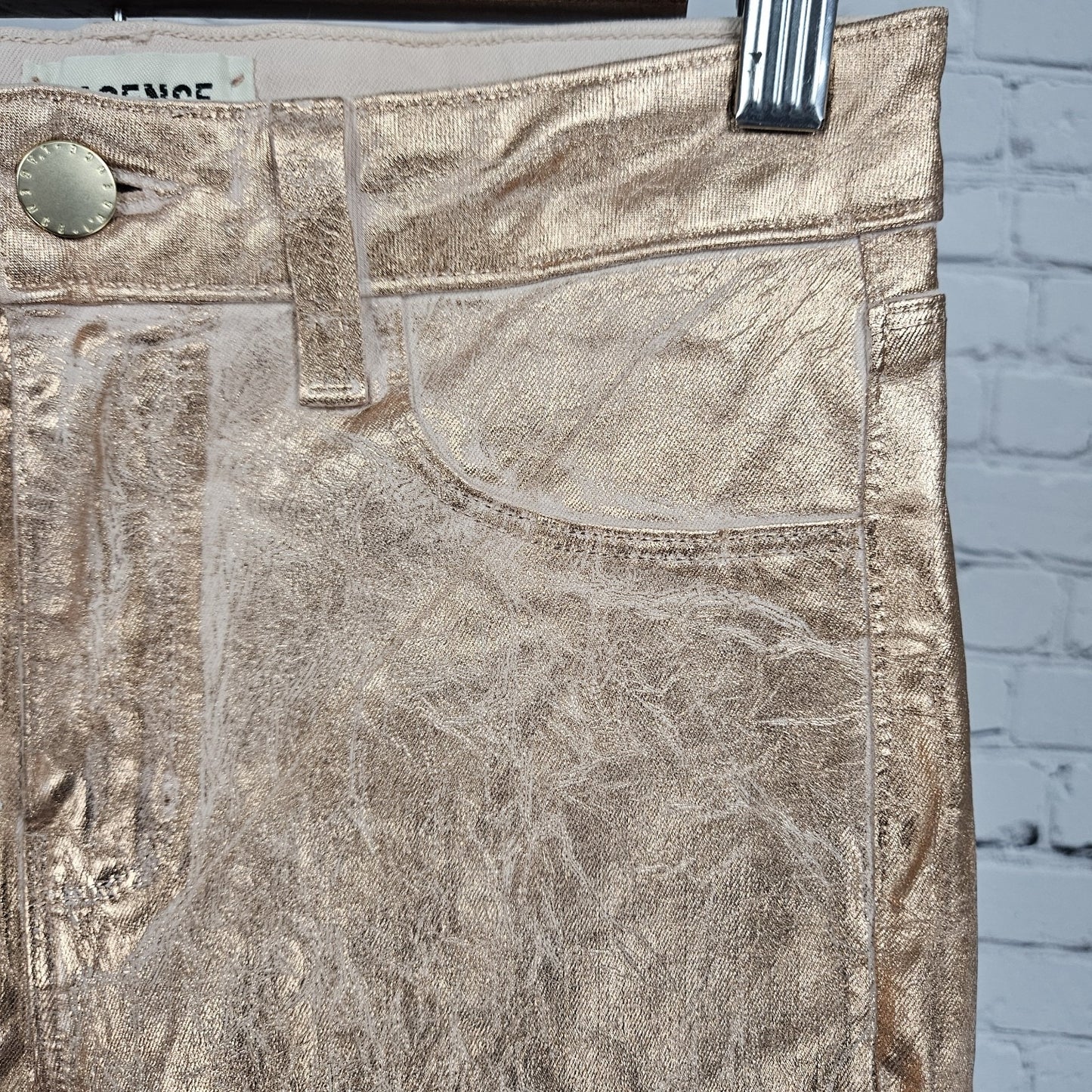 L'agence Petal Rose Gold Foil Margot Skinny Mid Rise Jeans Pants USA 27 (26x26)