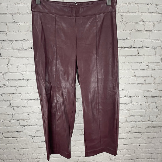 Ann Taylor Burgundy Faux Leather Zipped Straight Cropped Pants Size 0P (27x23)