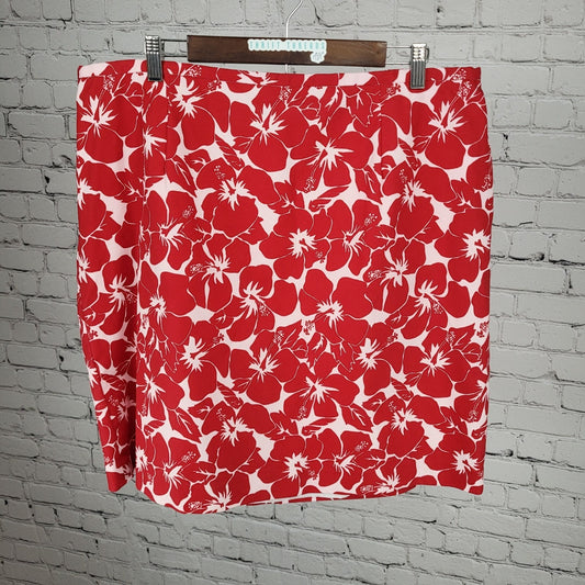 Talbots Red Tropical Floral Cotton Stretch Straight Skirt Size 18WP (36x22)