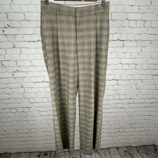 Zara Brown Plaid High Rise Pleated Straight Wide Leg Pants Size Small S (27x32)