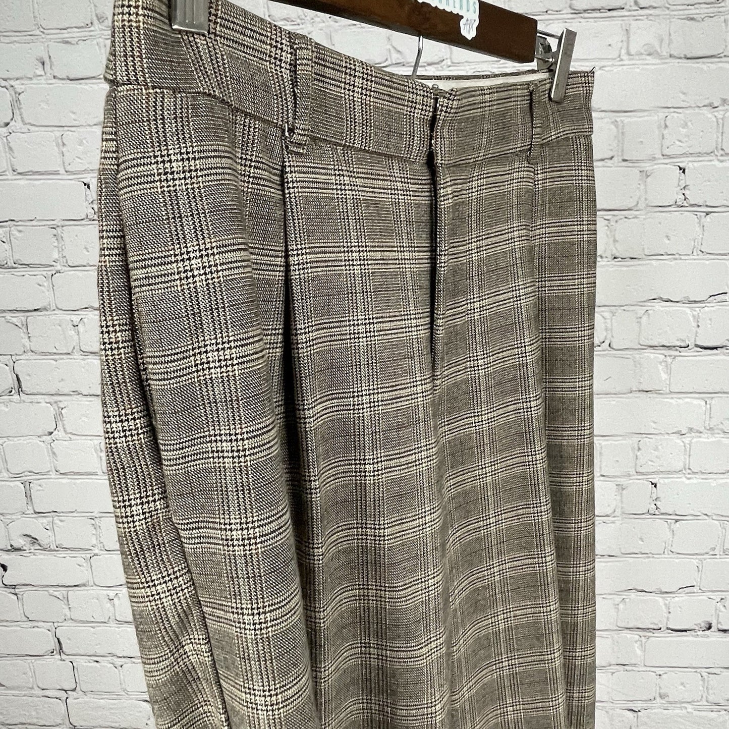 Zara Brown Plaid High Rise Pleated Straight Wide Leg Pants Size Small S (27x32)