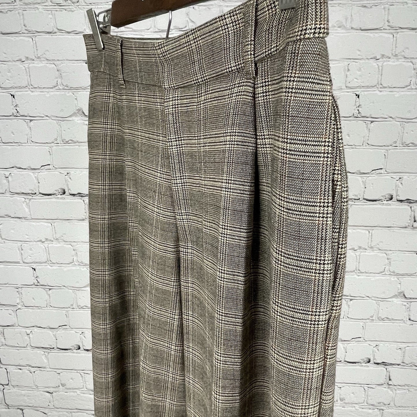 Zara Brown Plaid High Rise Pleated Straight Wide Leg Pants Size Small S (27x32)