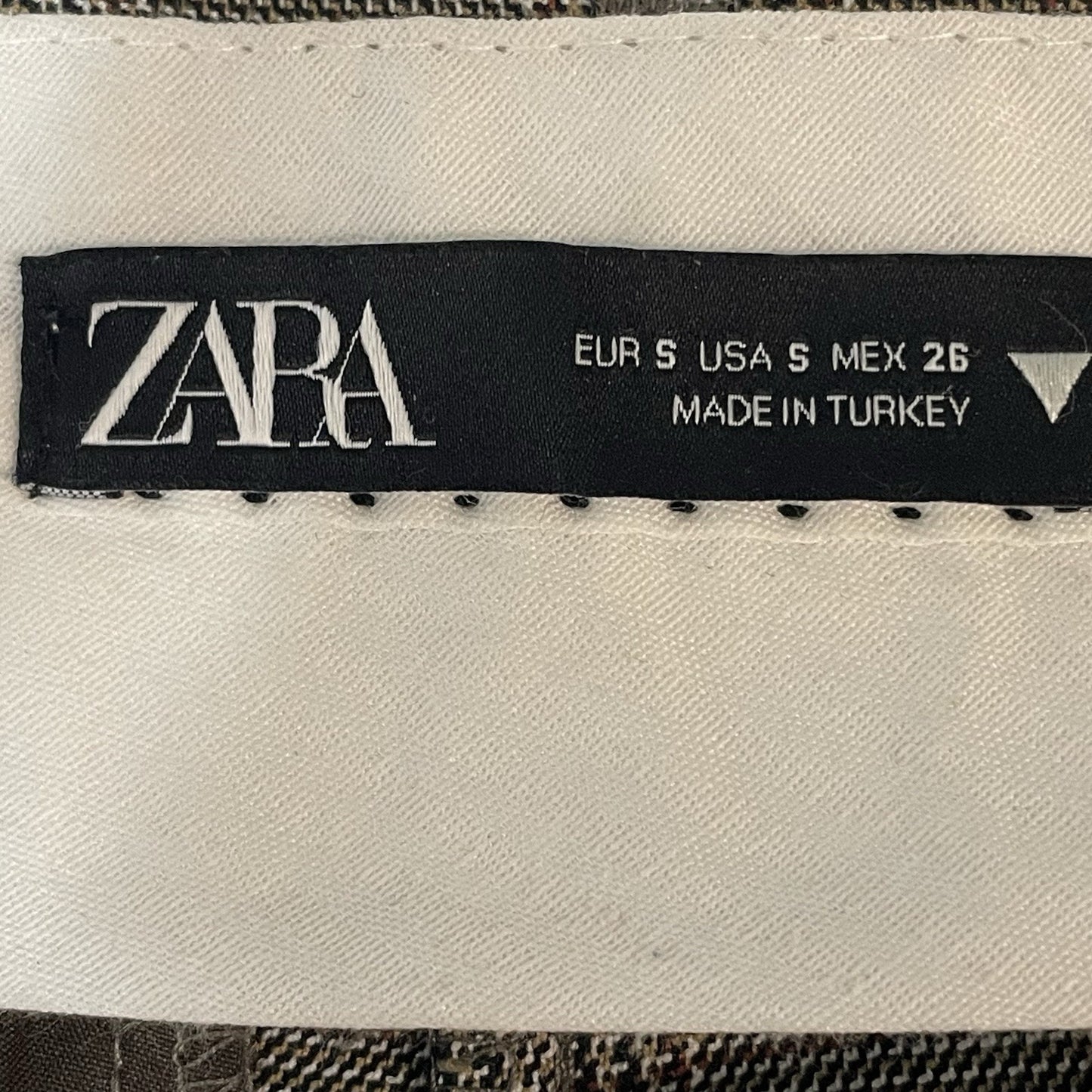 Zara Brown Plaid High Rise Pleated Straight Wide Leg Pants Size Small S (27x32)
